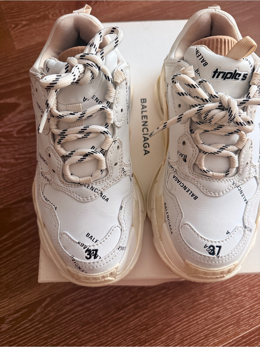 Balenciaga Kids Triple S Sneakers in White and Cream